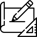 Elegant home design blueprint with drafting tools and house plans.